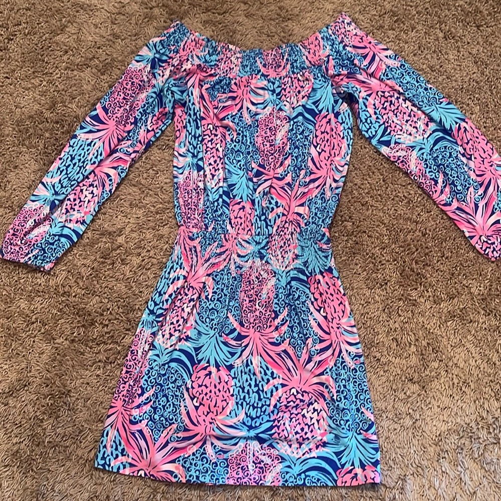 EXC Lilly Pulitzer cotton romper skirt skort pink and blue pineapple size Xs